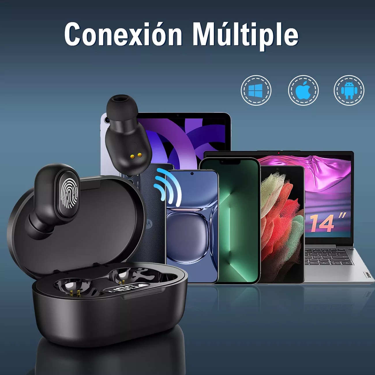 Audífonos in-ear inalámbricos 1Hora A8s TWS AUT114 Negro Bluetooth con Microfono Deportivos