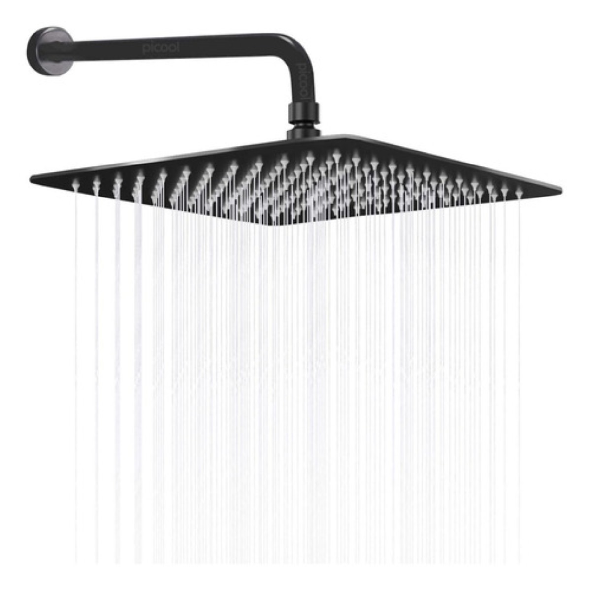 Regadera Cuadrada Tipo Lluvia Con Tubo 40 cm, Negro Mate