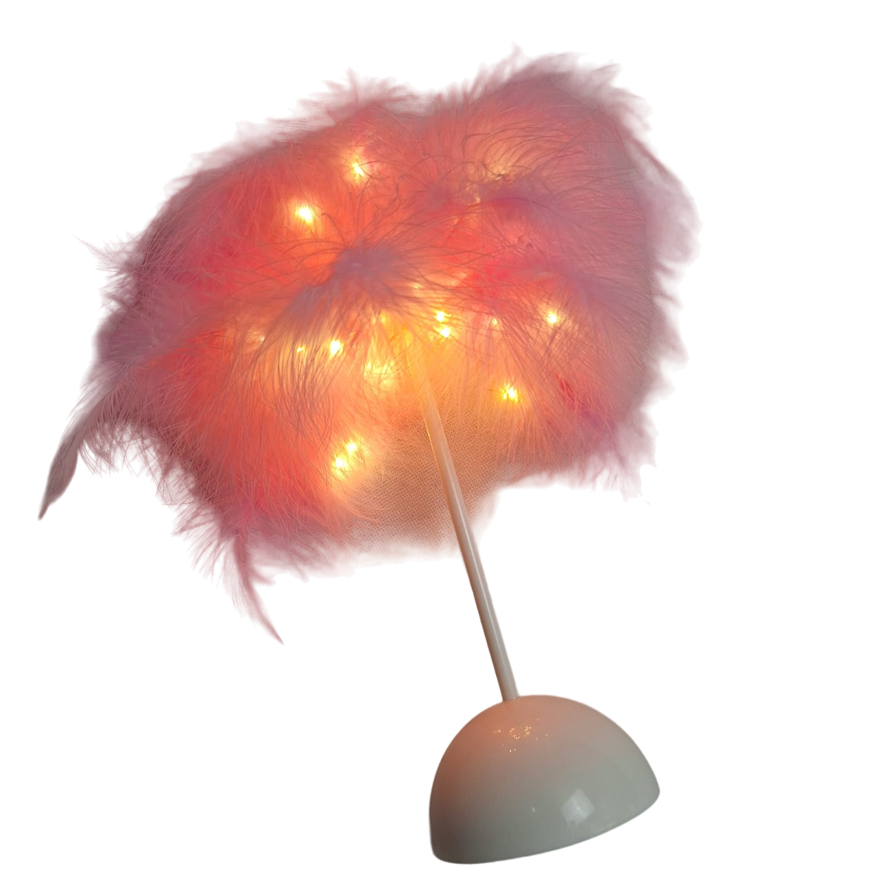 Lampara Pequeña De Mesa Dormitorio Diseño De Plumas Color Rosa Con Luz Led