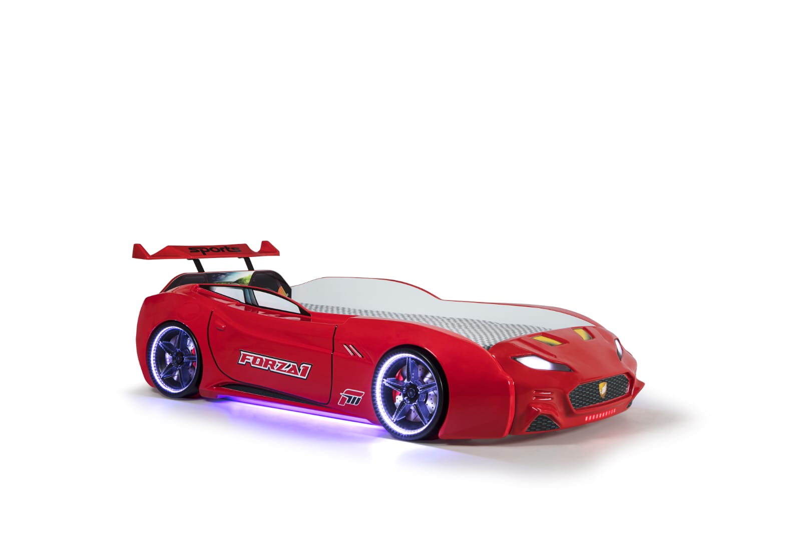 Cama infantil con forma de carro y colchon