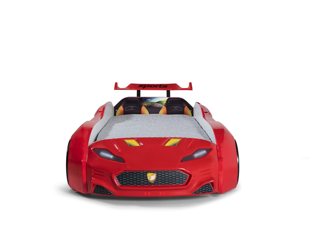 Cama infantil con forma de carro y colchon