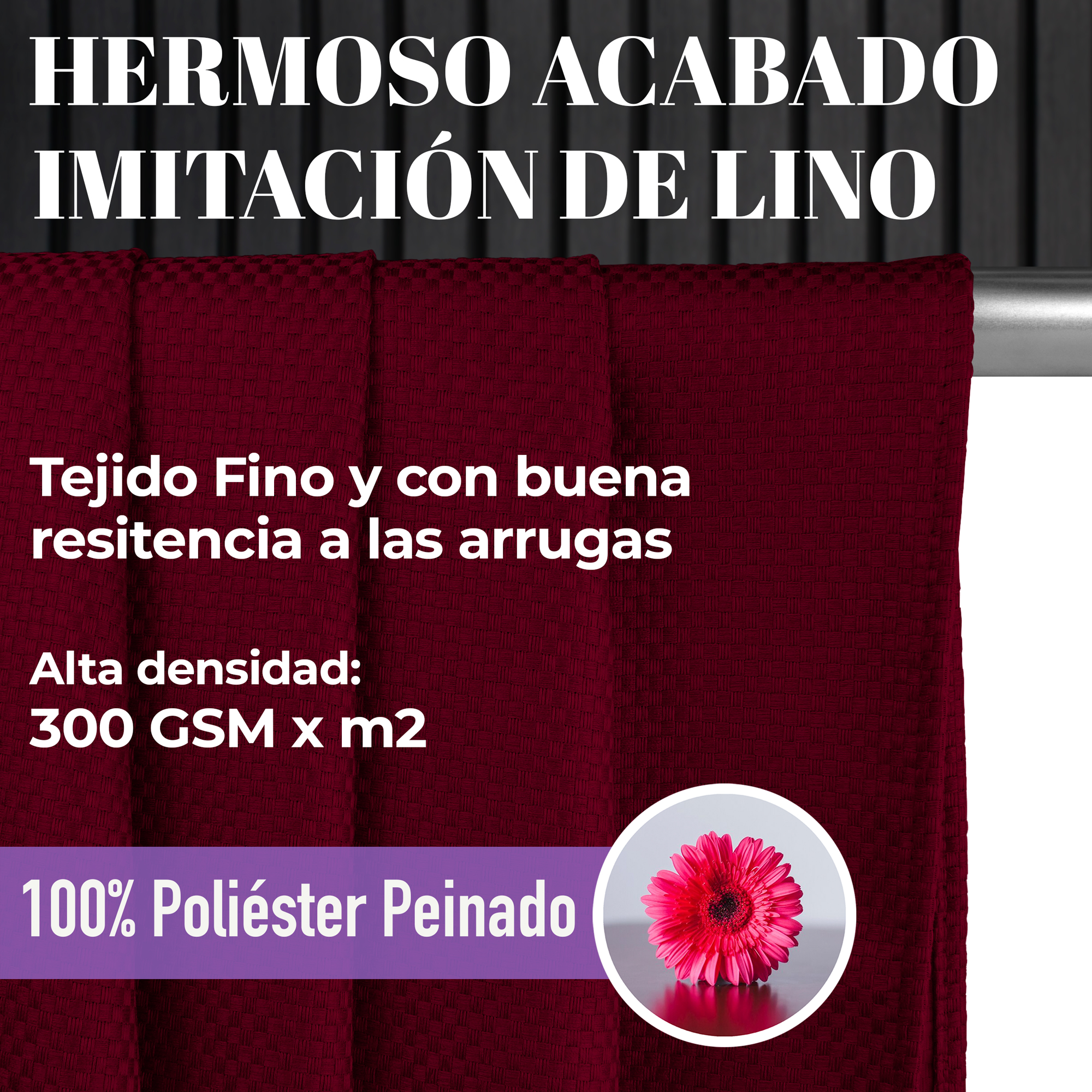 Cortina Blackout Guinda Tramada Larga Térmica Bloqueo De Luz 95%