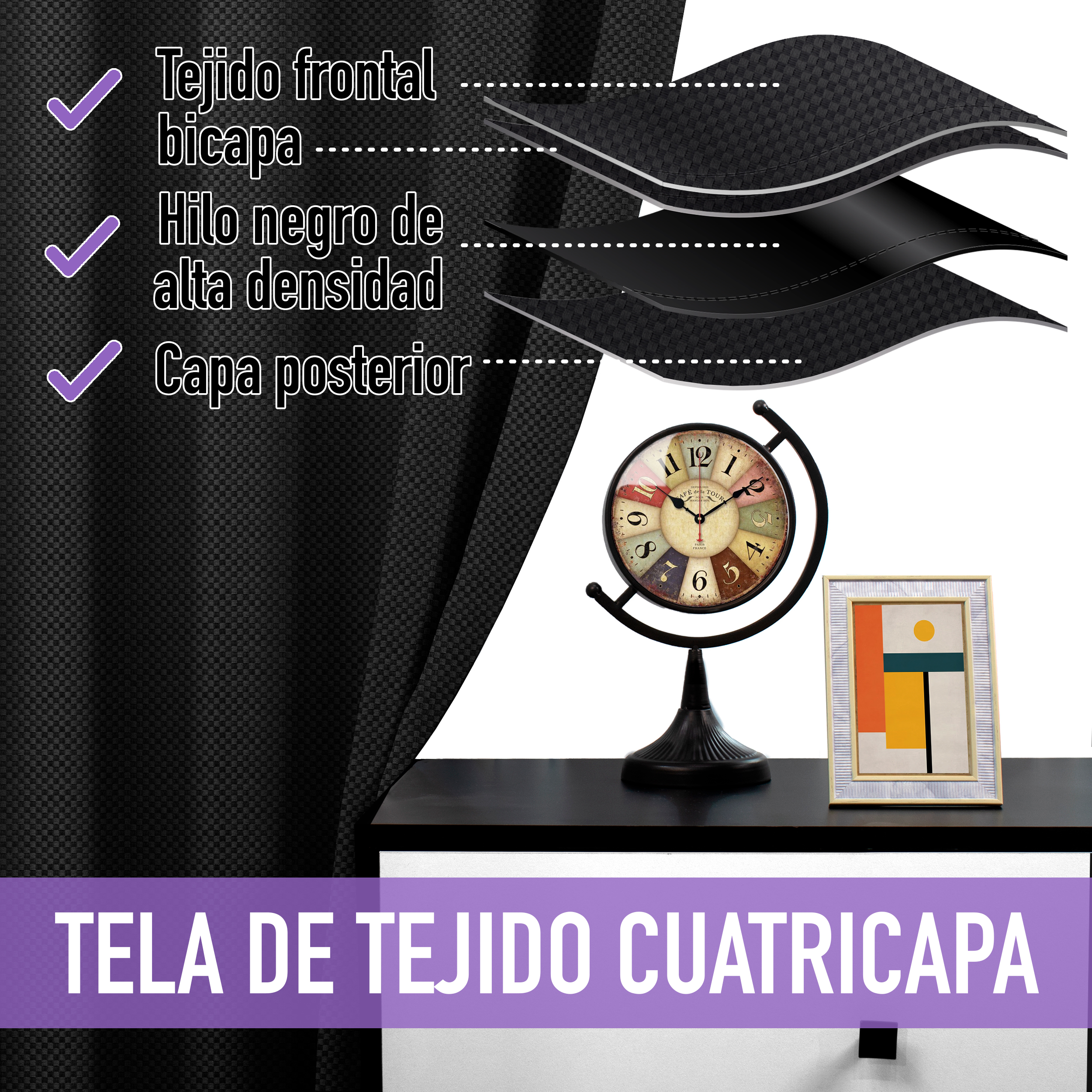 Cortina Blackout Negra Tramada Larga Térmica Bloqueo De Luz 95%.