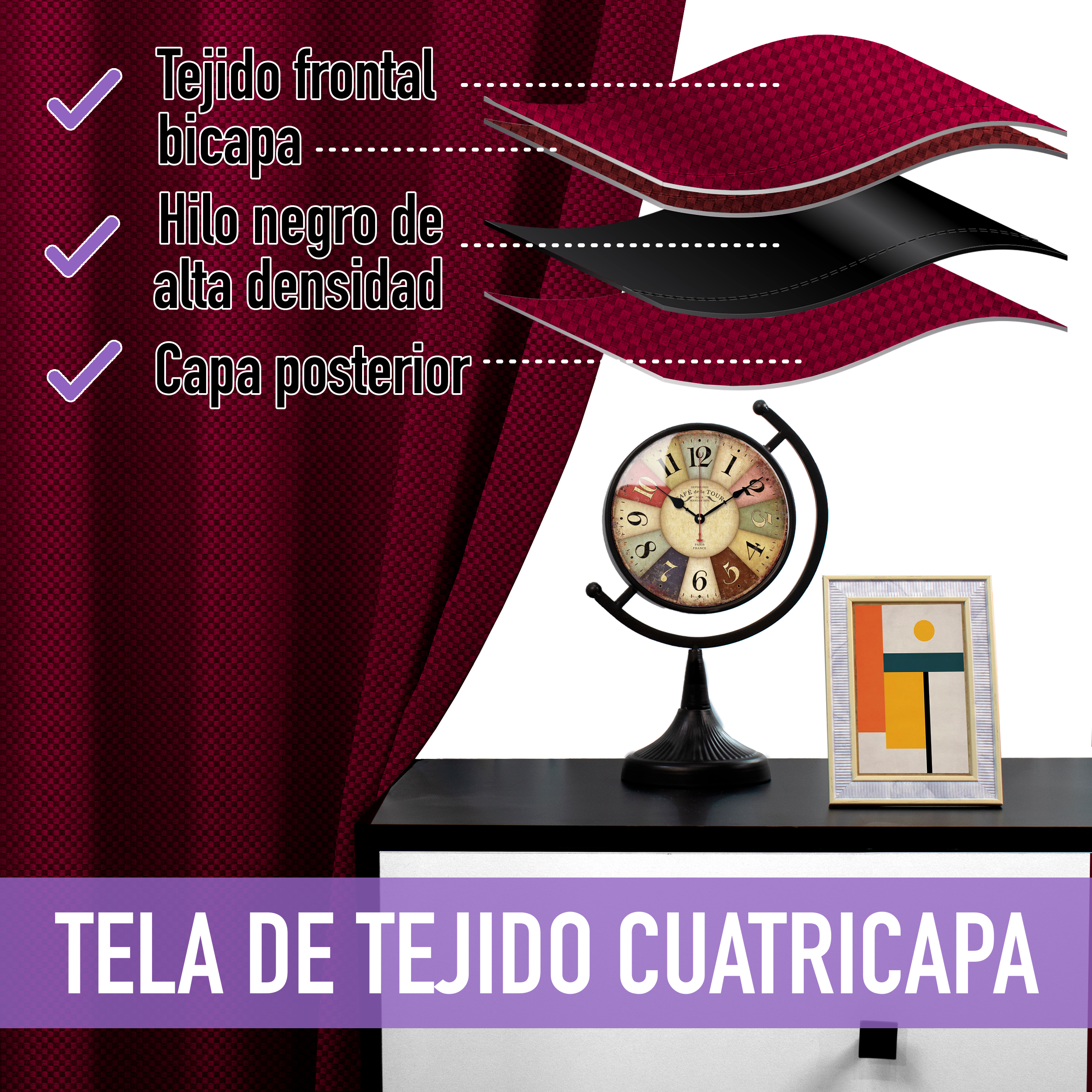 Cortina Blackout Guinda Tramada Larga Térmica Bloqueo De Luz 95%