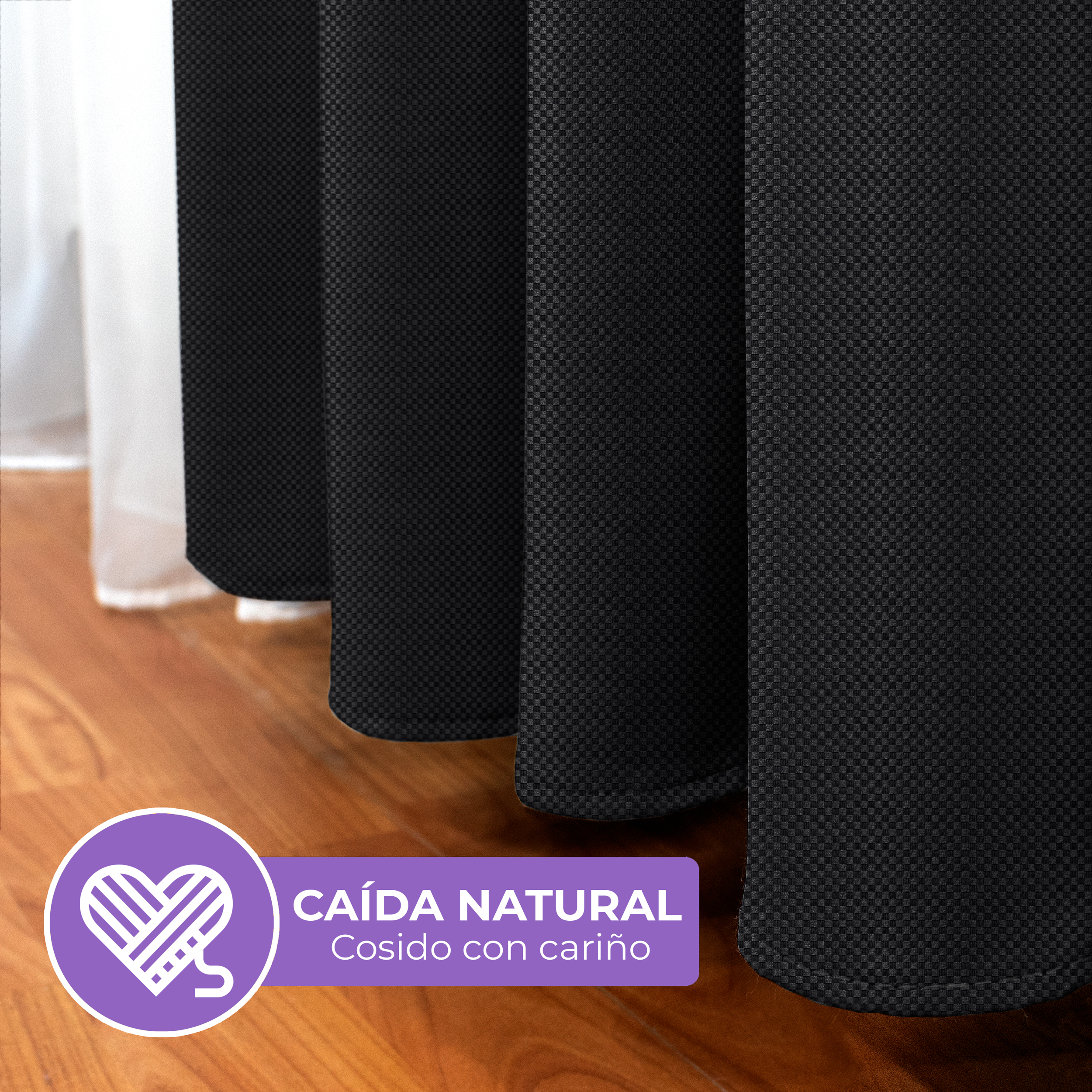 Cortina Blackout Negra Tramada Larga Térmica Bloqueo De Luz 95%.