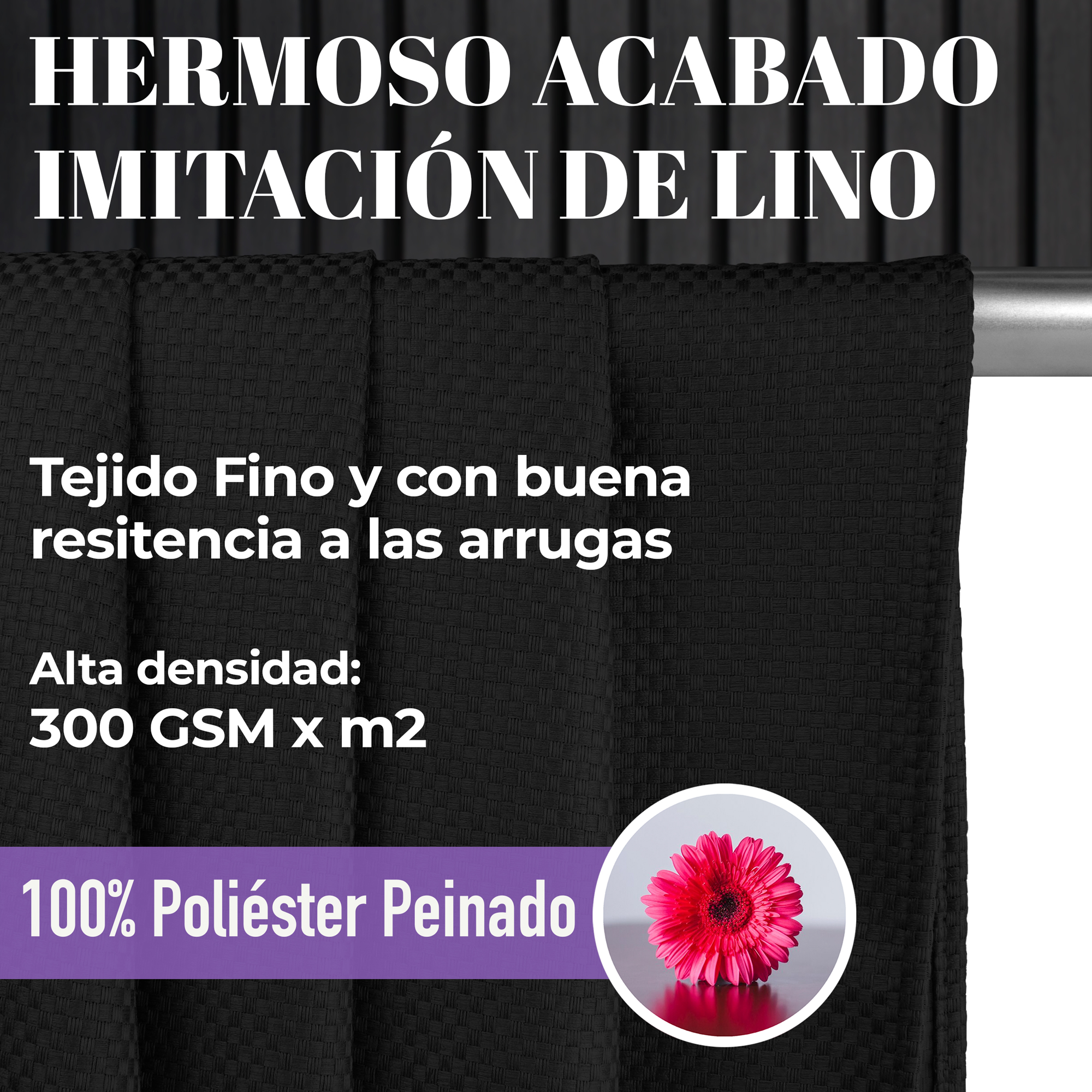 Cortina Blackout Negra Tramada Larga Térmica Bloqueo De Luz 95%.
