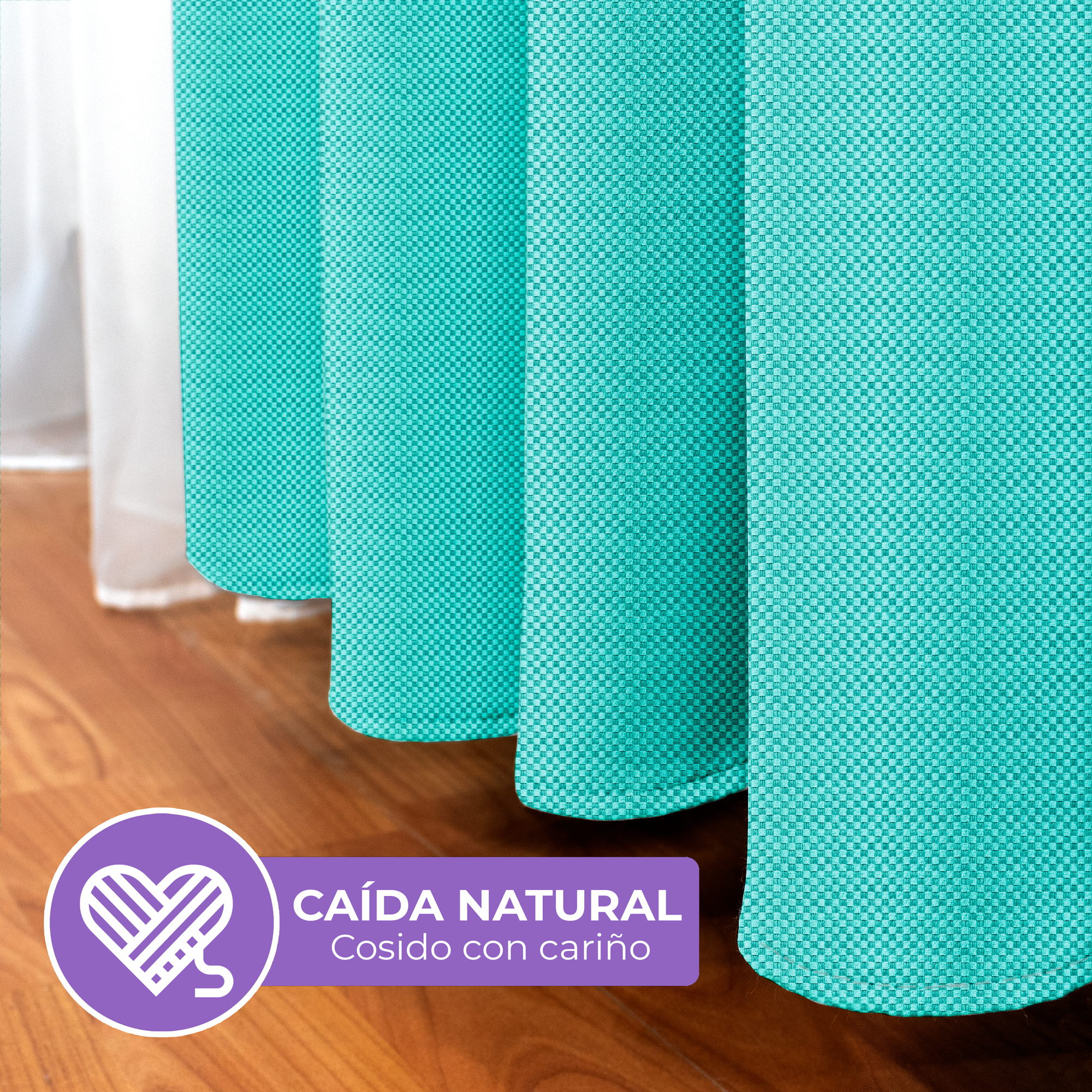 Cortina Blackout Turquesa Tramada Larga Térmica Bloqueo De Luz 95%