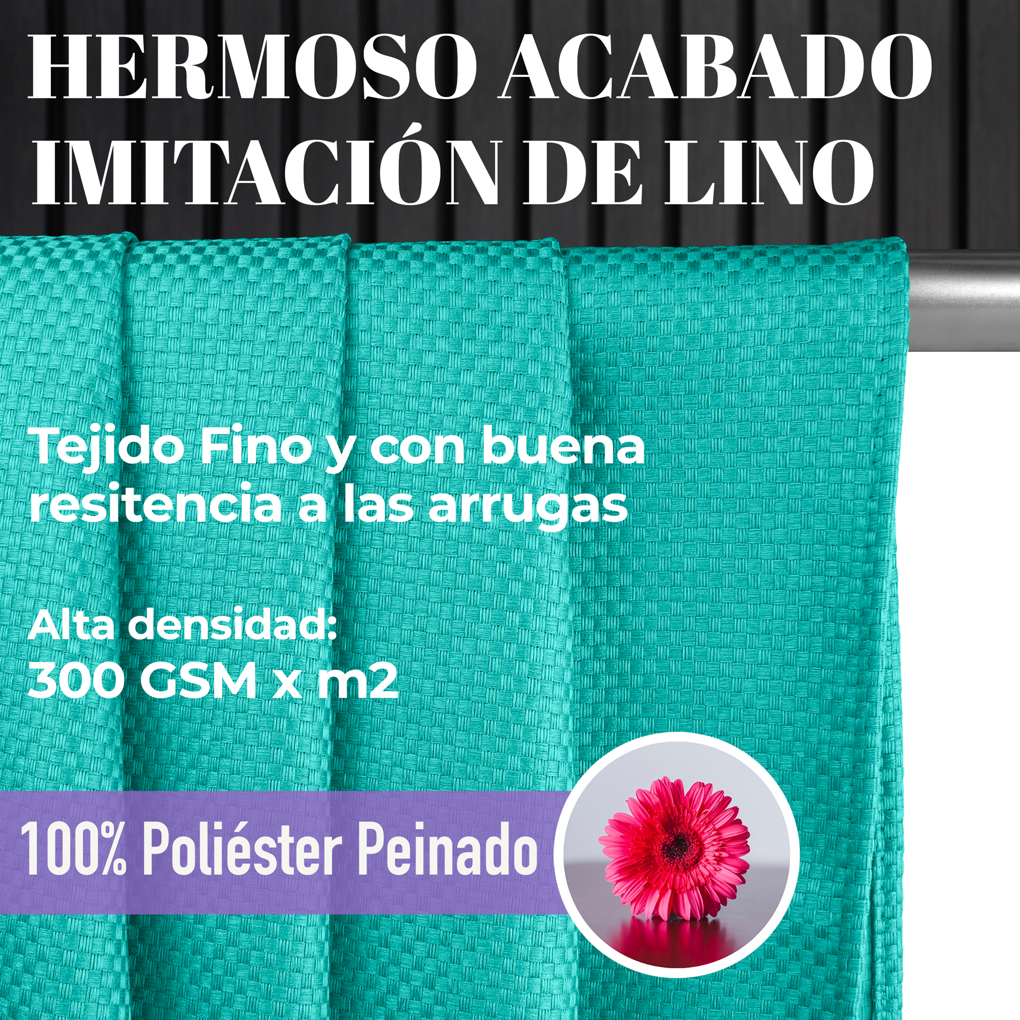 Cortina Blackout Turquesa Tramada Larga Térmica Bloqueo De Luz 95%