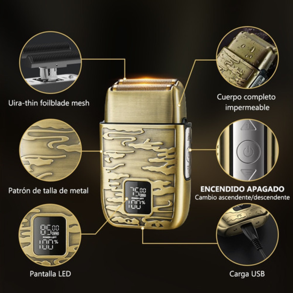 Rasuradora Eléctrica Barba Cortadora Afeitadora Dorada