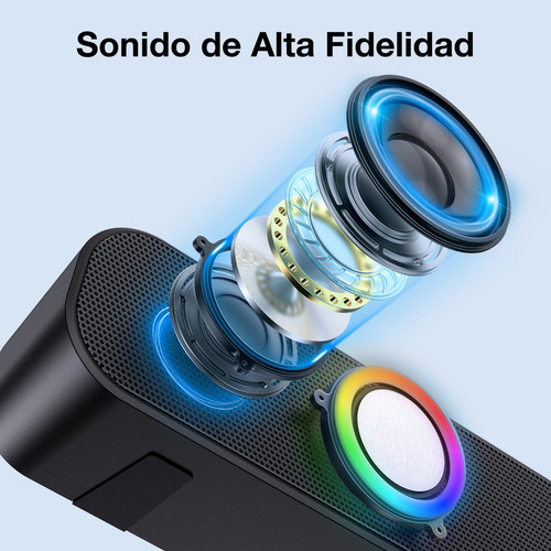 Bocina Bluetooth Speaker 1Hora BOC241, Bocinas para PC Bocinas Inalámbrica Bluetooth RGB Altavoz Inalámbrico, Soporte 3.5 mm AUX/TF/USB/Bluetooth para Interior, Hogar y Fiesta