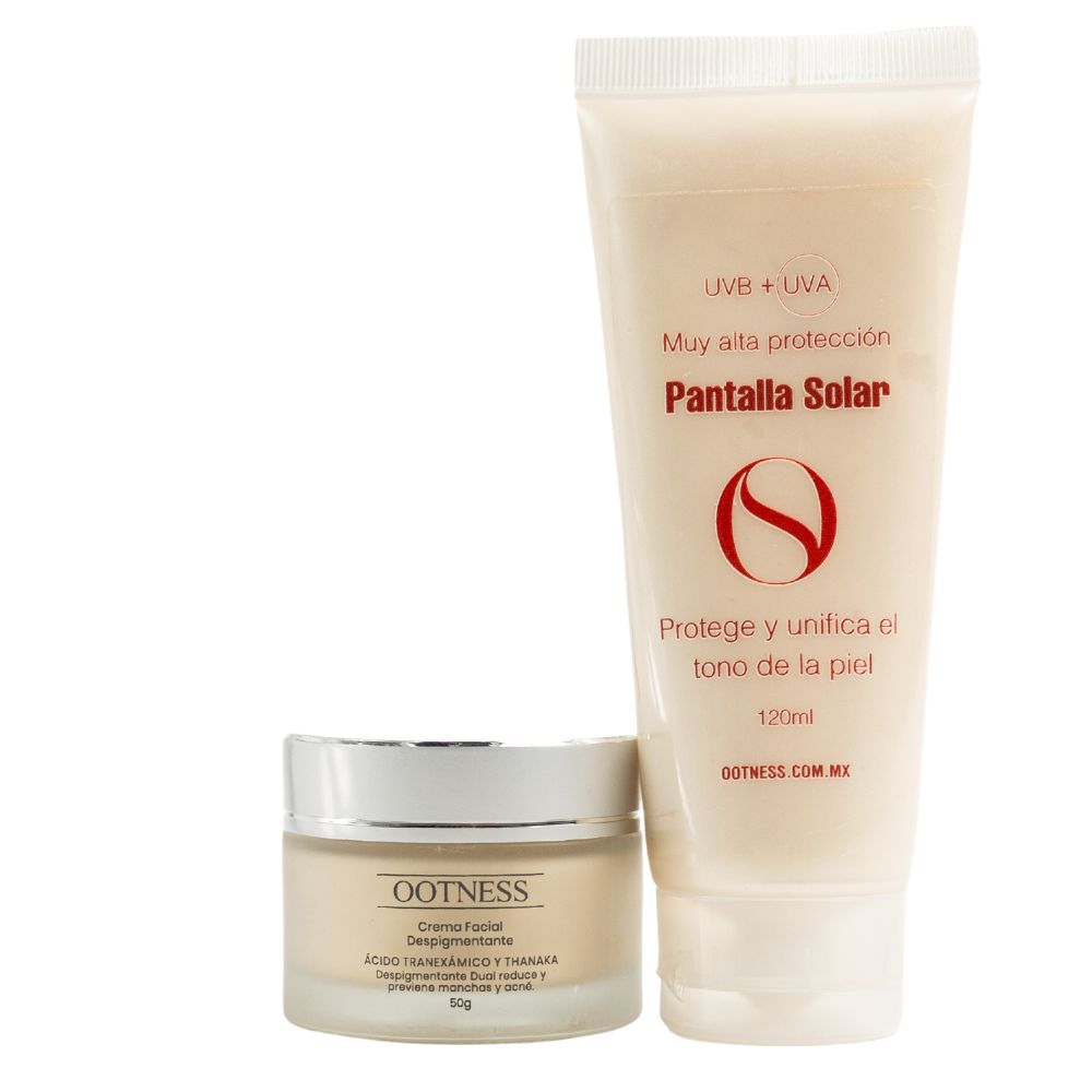 Piel Sin Manchas + Pantalla solar. Elimina Manchas. Protección Solar. Rutina de Día y Noche para Manchas y Arrugas.