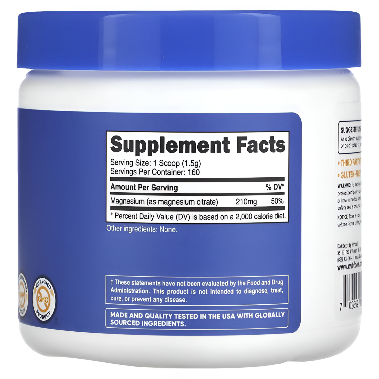 Citrato de magnesio, sin sabor, 250 g (8,8 oz)