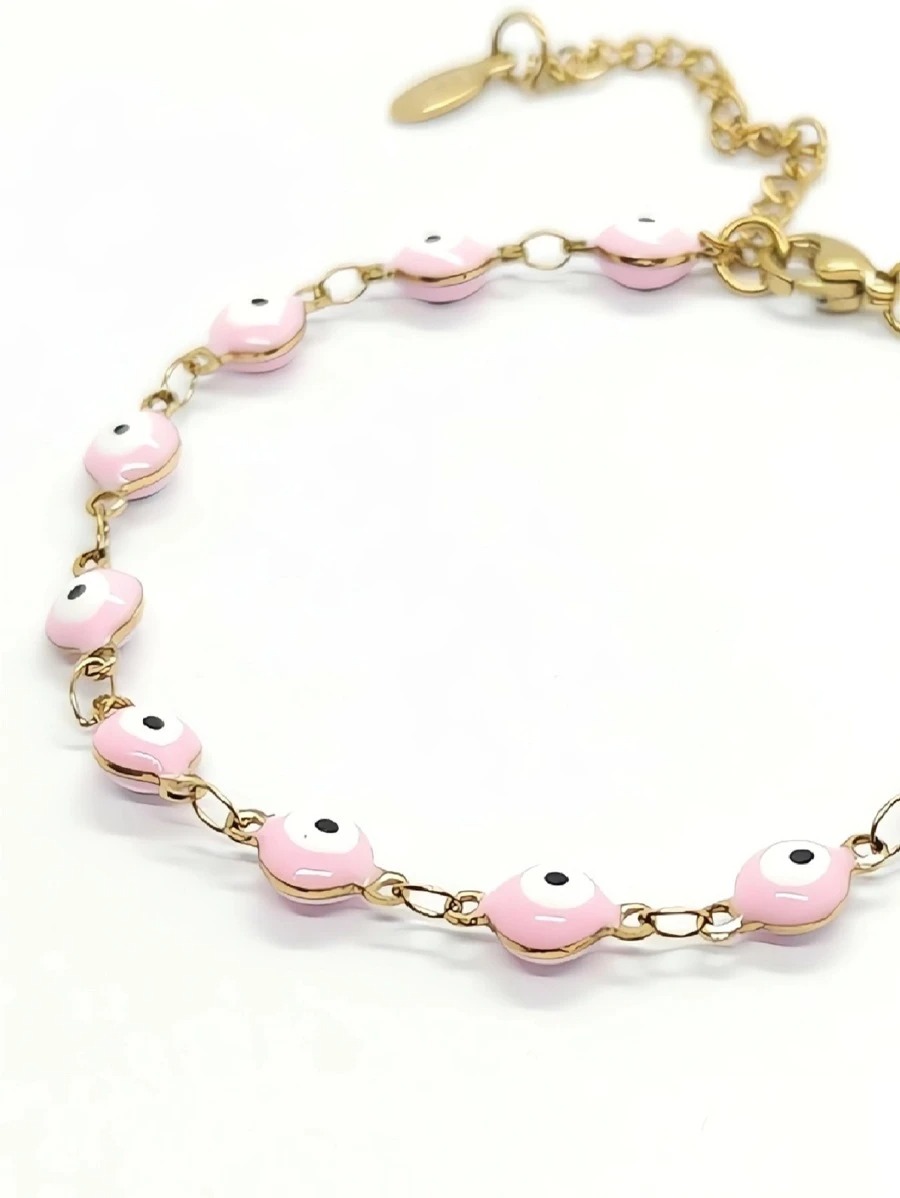 Pulsera de ojo turco rosa, acero inoxidable