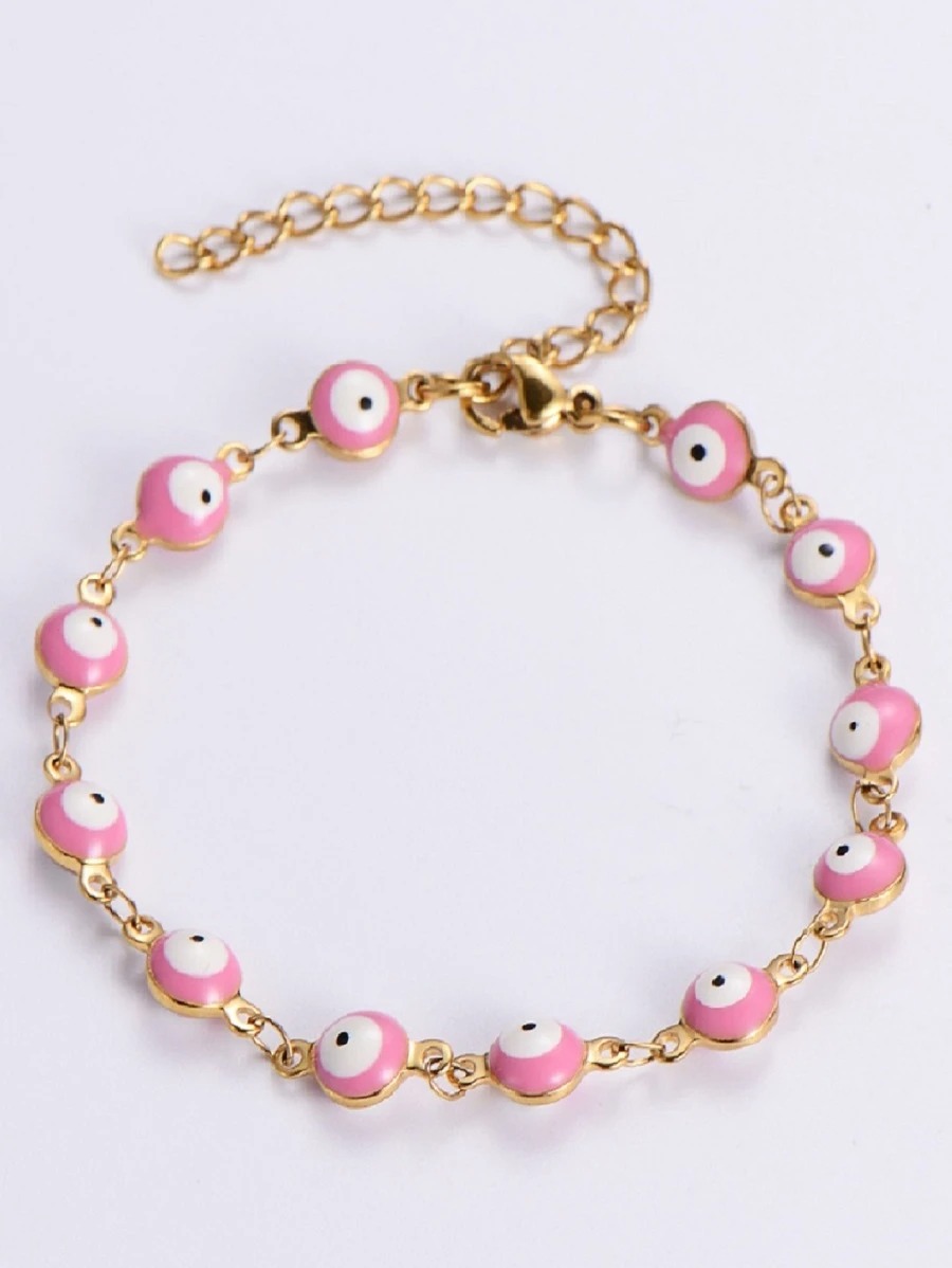Pulsera de ojo turco rosa, acero inoxidable