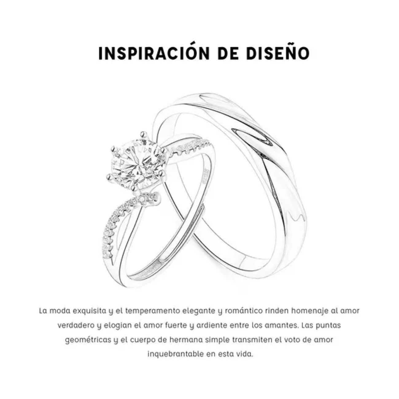 Anillo De Promesa Plata 925 Hombre Y Mujer Ajustables 2 En 1