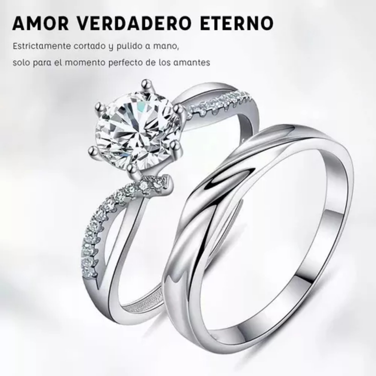 Anillo De Promesa Plata 925 Hombre Y Mujer Ajustables 2 En 1