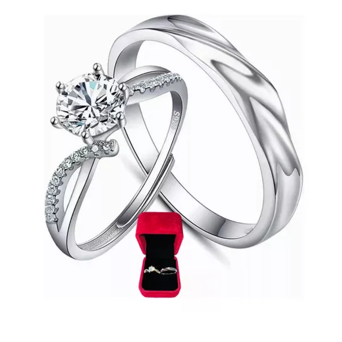 Anillo De Promesa Plata 925 Hombre Y Mujer Ajustables 2 En 1