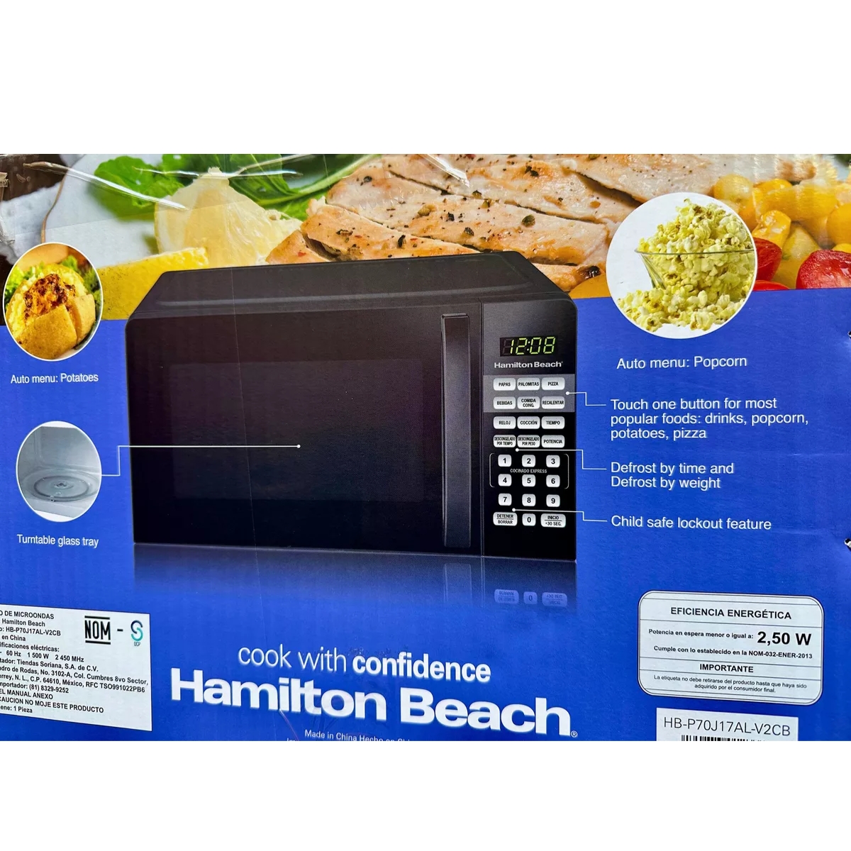 Microondas Hamilton Beach 0.7 Pies 700W 6 Programas - Negro.