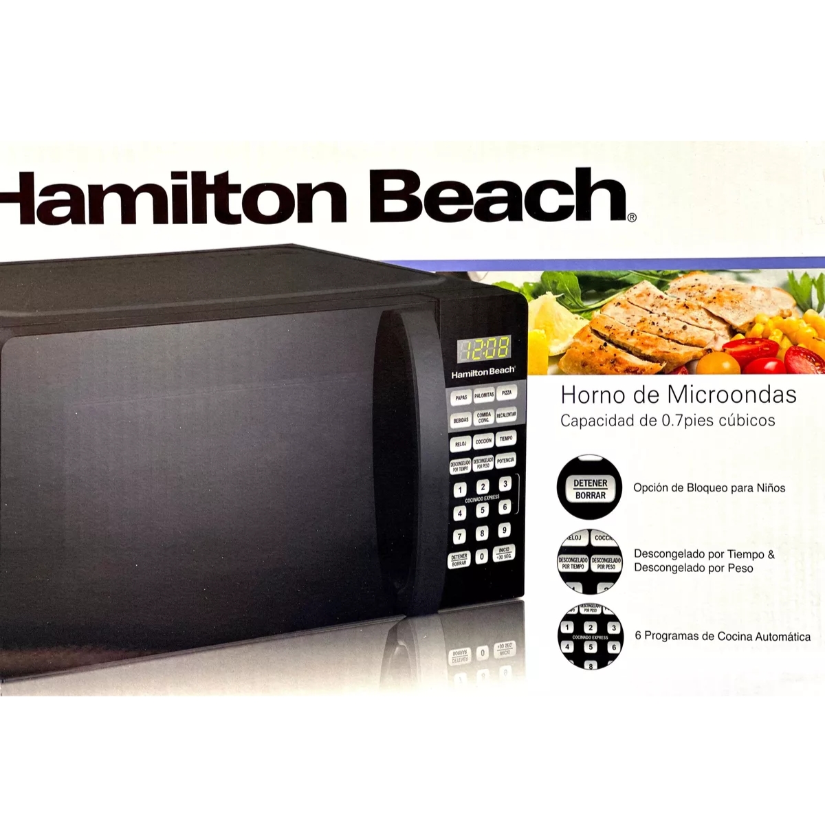 Microondas Hamilton Beach 0.7 Pies 700W 6 Programas - Negro.
