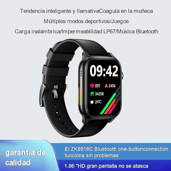 Smartwatch, 1.86‘Reloj Inteligente con Llamadas Bluetooth IP67 Impermeable Reloj Deportivo Pulsómetro Monitor de Oxígeno Sueño, Podómetro, DIY Esfera Reloj, Pulsera Actividad para Android iOS (Negro)