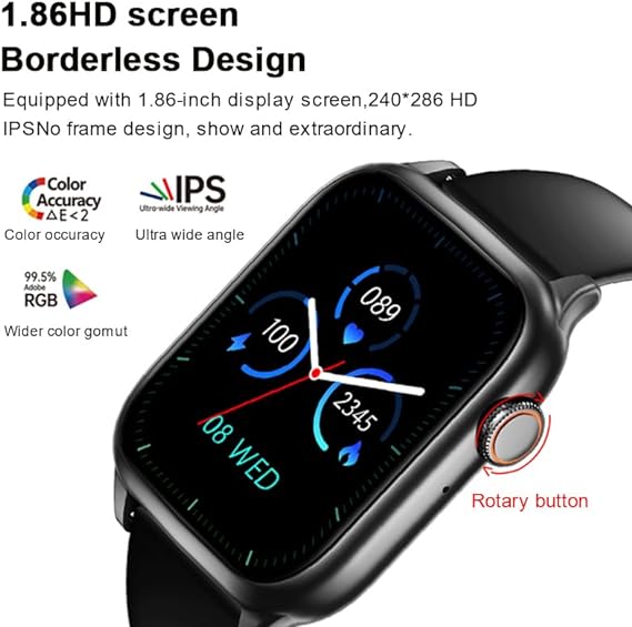 Smartwatch, 1.86‘Reloj Inteligente con Llamadas Bluetooth IP67 Impermeable Reloj Deportivo Pulsómetro Monitor de Oxígeno Sueño, Podómetro, DIY Esfera Reloj, Pulsera Actividad para Android iOS (Negro)