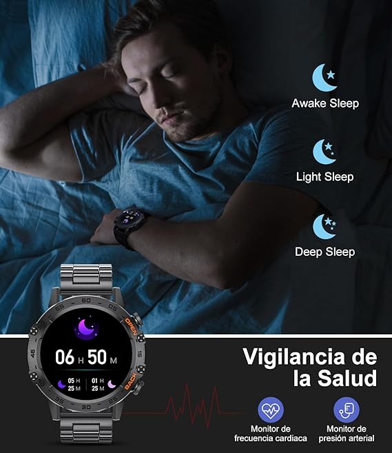 LIGE Reloj Inteligente Hombre,1.39" HD Smartwatch Hombre con Llamadas Bluetooth,Pulsómetro Monitor Sueñode, 100+Modos Deportes,Acero Inoxidable Deportivo Smart Watch para Android iOS Negro