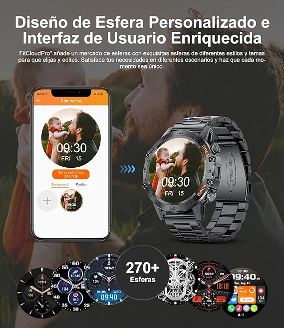 LIGE Reloj Inteligente Hombre,1.39" HD Smartwatch Hombre con Llamadas Bluetooth,Pulsómetro Monitor Sueñode, 100+Modos Deportes,Acero Inoxidable Deportivo Smart Watch para Android iOS Negro