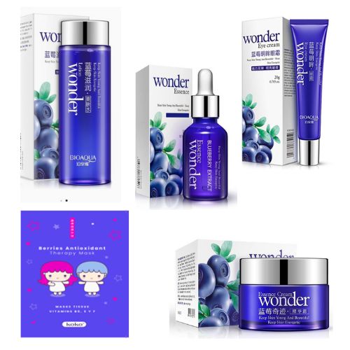 Kit Blueberry Suero Crema de ojos Tonico Crema Facial Mascarilla .