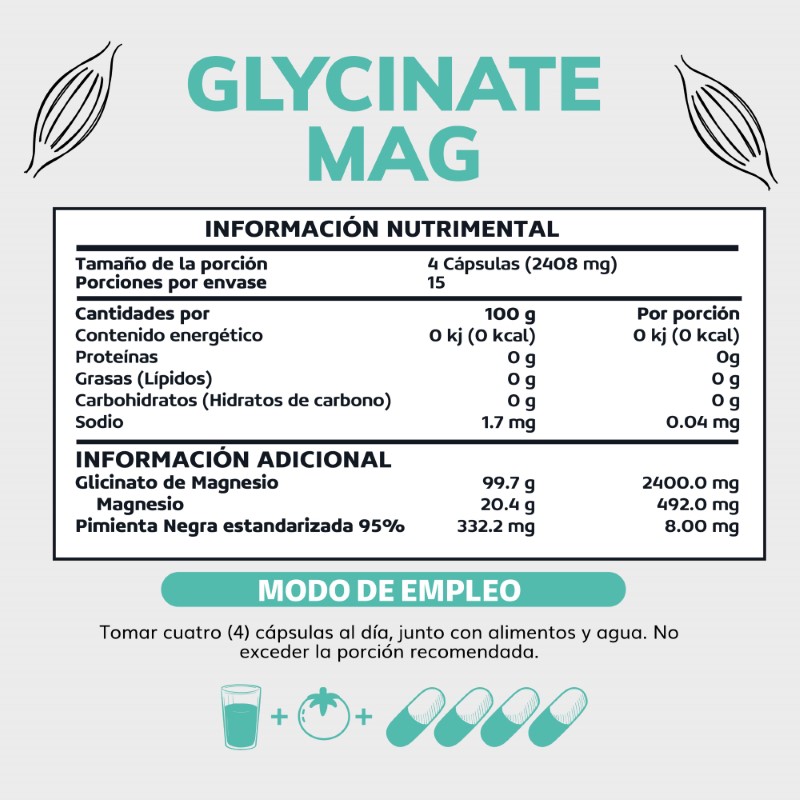 Suplemento Alimenticio Glicinato de Magnesio + Pimienta negra  Beyond Vitamins 60 cápsulas