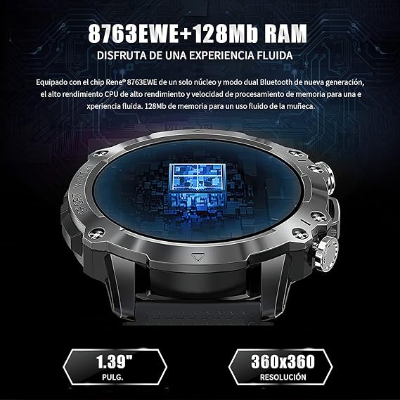 AXIDUN Smartwatch Hombre,Reloj Inteligente Militar táctico de 1.39''HD Pantalla con Llamada Bluetooth,Reloj Deportivo Impermeable IP67,100+ Modos Deportivos para iPhone Android..