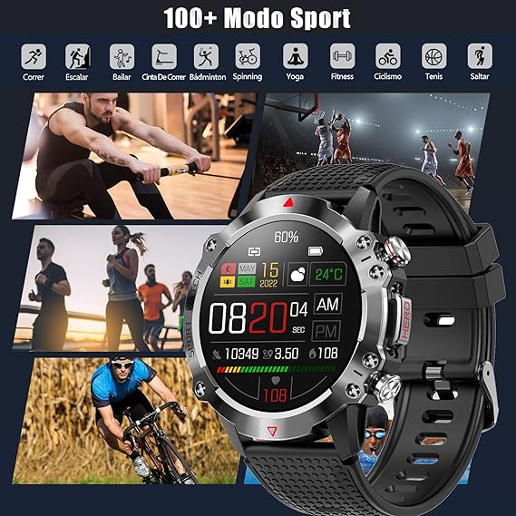 AXIDUN Smartwatch Hombre,Reloj Inteligente Militar táctico de 1.39''HD Pantalla con Llamada Bluetooth,Reloj Deportivo Impermeable IP67,100+ Modos Deportivos para iPhone Android..