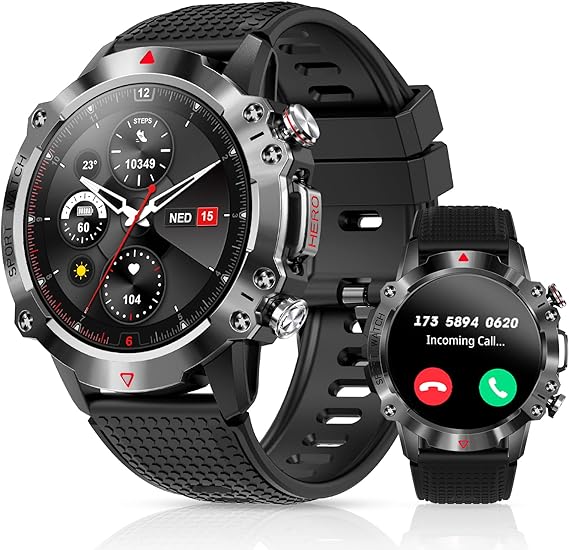 AXIDUN Smartwatch Hombre,Reloj Inteligente Militar táctico de 1.39''HD Pantalla con Llamada Bluetooth,Reloj Deportivo Impermeable IP67,100+ Modos Deportivos para iPhone Android..