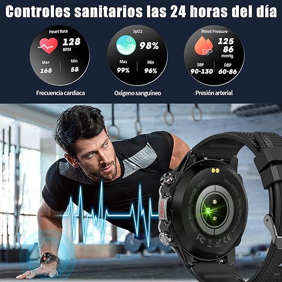 AXIDUN Smartwatch Hombre,Reloj Inteligente Militar táctico de 1.39''HD Pantalla con Llamada Bluetooth,Reloj Deportivo Impermeable IP67,100+ Modos Deportivos para iPhone Android..