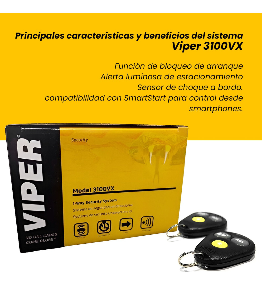 Alarma Viper De Seguridad Profesional 3100v 3 Botones 1 Vía