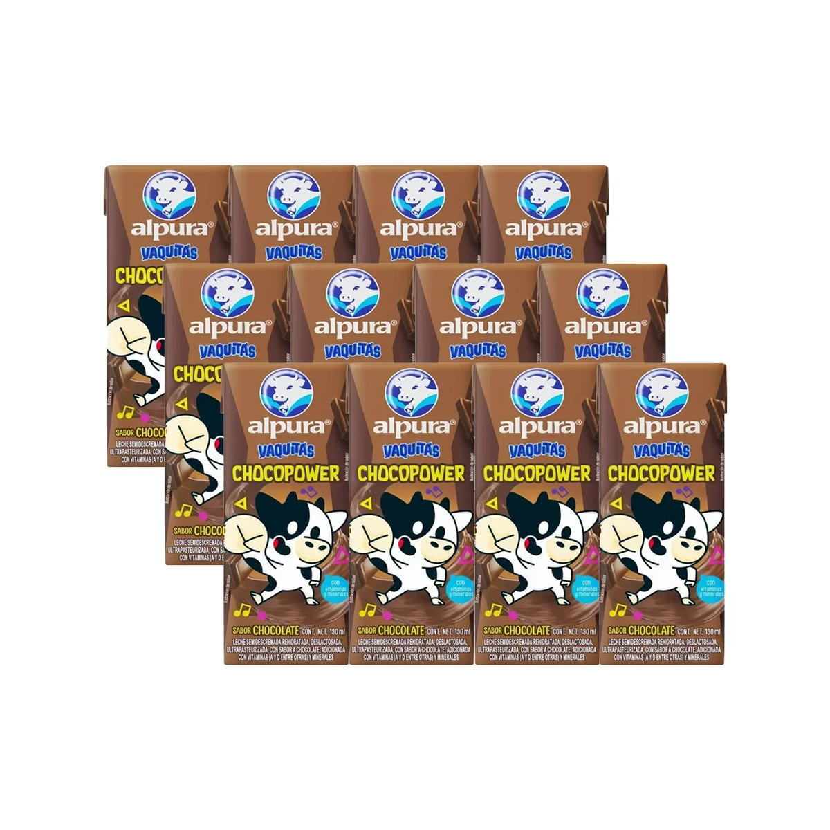 Leche Alpura Vaquitas Lechitas Sabor Chocolate 12 Pzs 190 ml