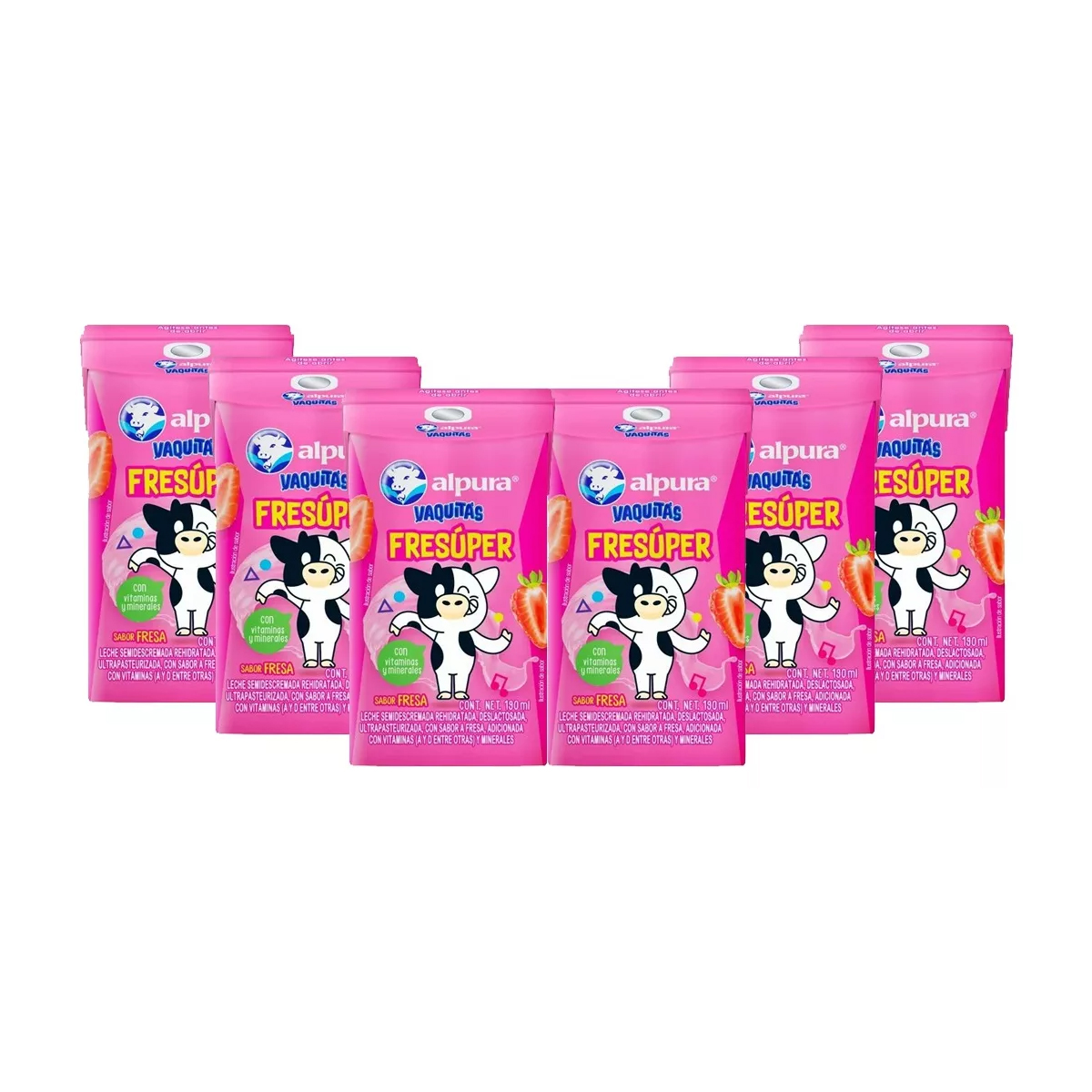 Leche Alpura Vaquitas Lechitas Sabor Fresa 6 Pzs de 190 ml