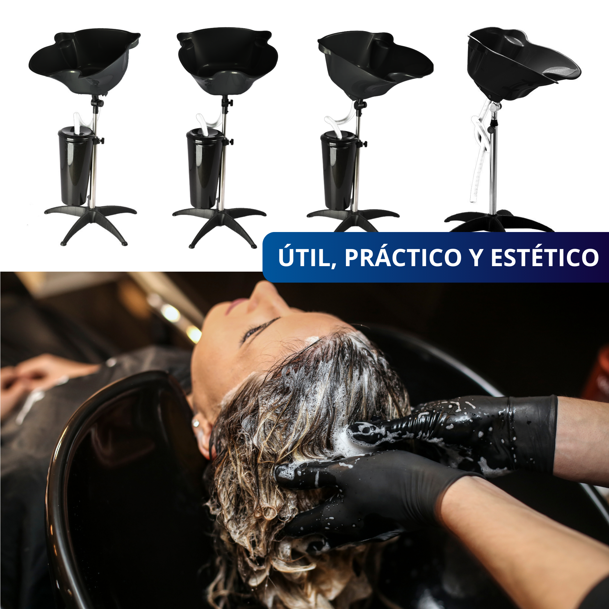 Lavacabezas Portátil Estética Peluquería Ecomlab Tarja Salón Color Negro.