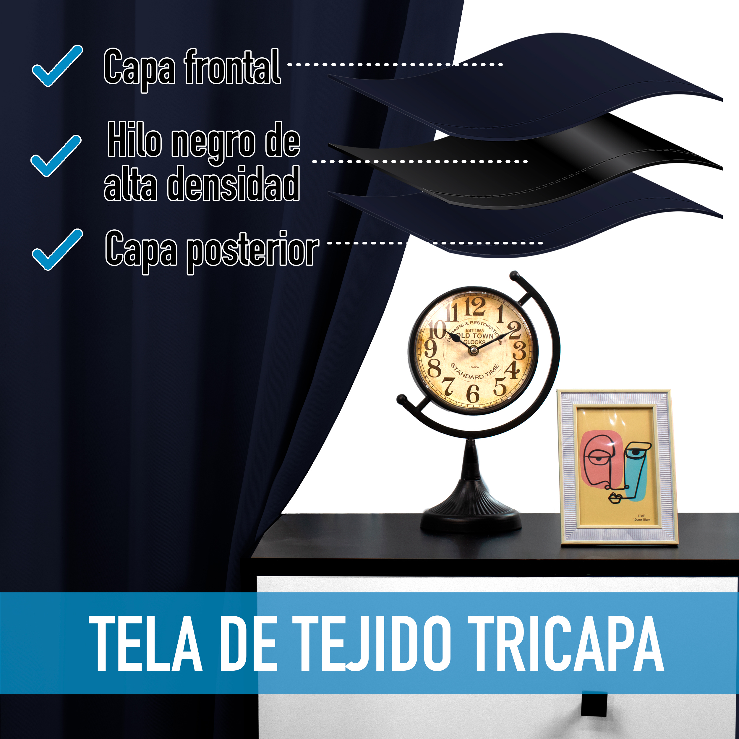 Cortinas Blackout Azul Marino Corta Térmico Lisa 95% Bloqueo Luz