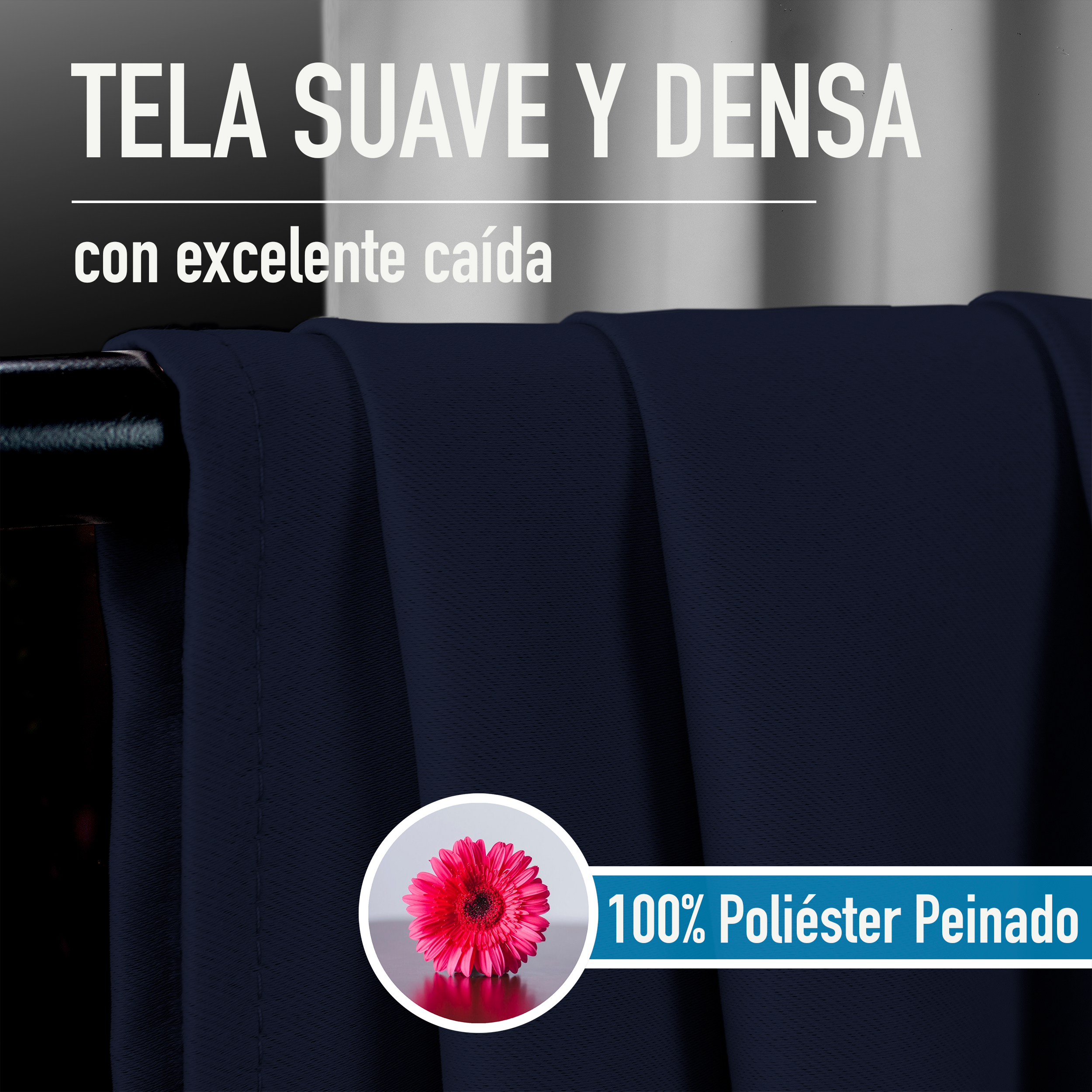 Cortinas Blackout Azul Marino Corta Térmico Lisa 95% Bloqueo Luz