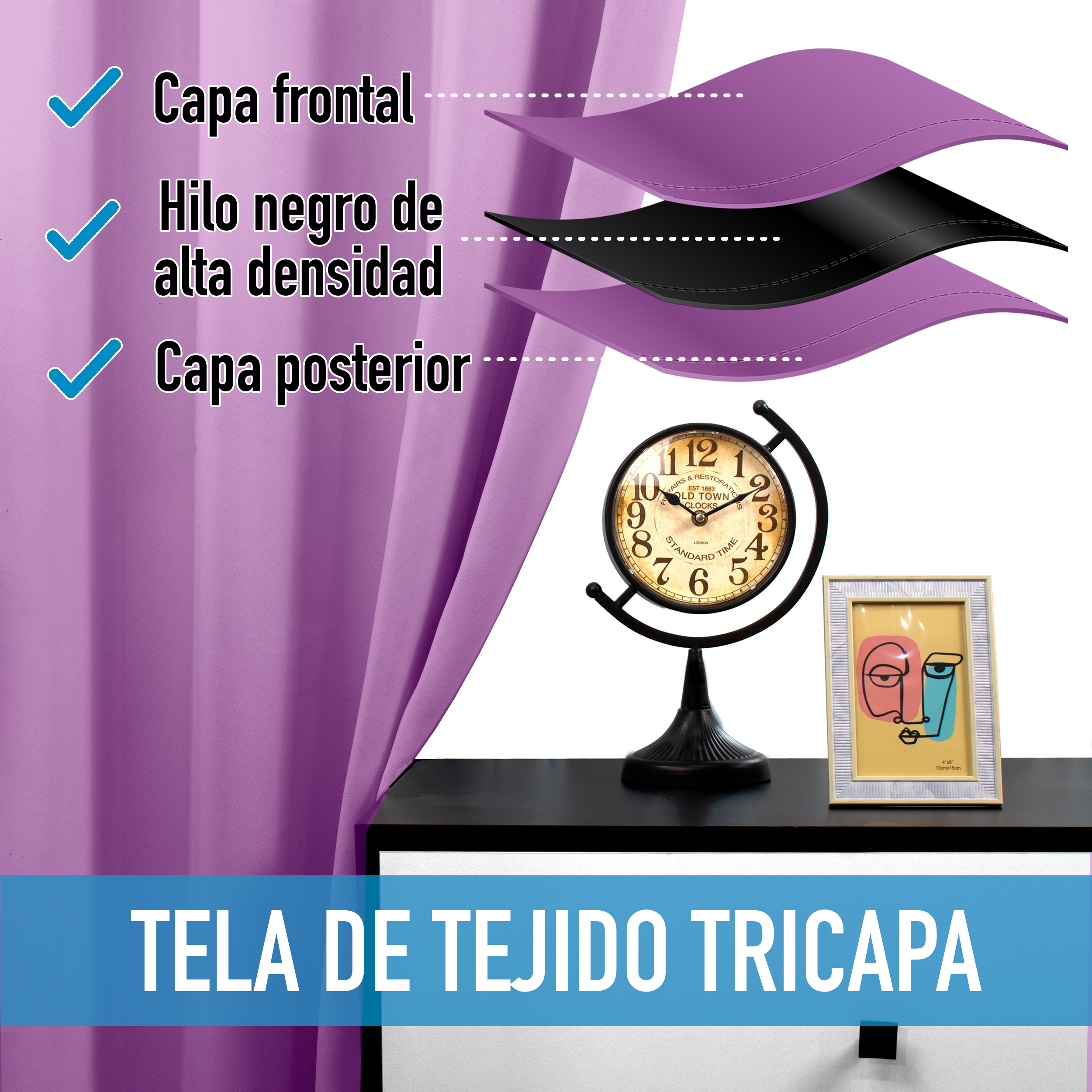 Cortinas Blackout Lila Corta Térmico Lisa 95% Bloqueo Luz