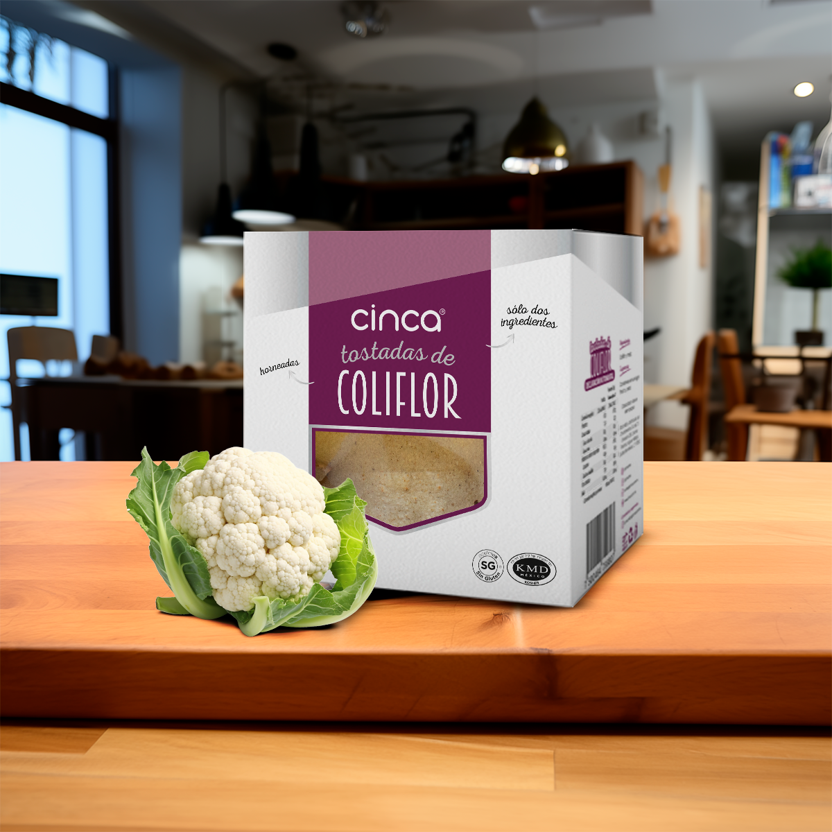 CINCA Tostadas de Coliflor Saludables Sin Conservadores, Sin Grasas Trans, Sin Gluten, Vegano, 3 Paquetes de 156g.