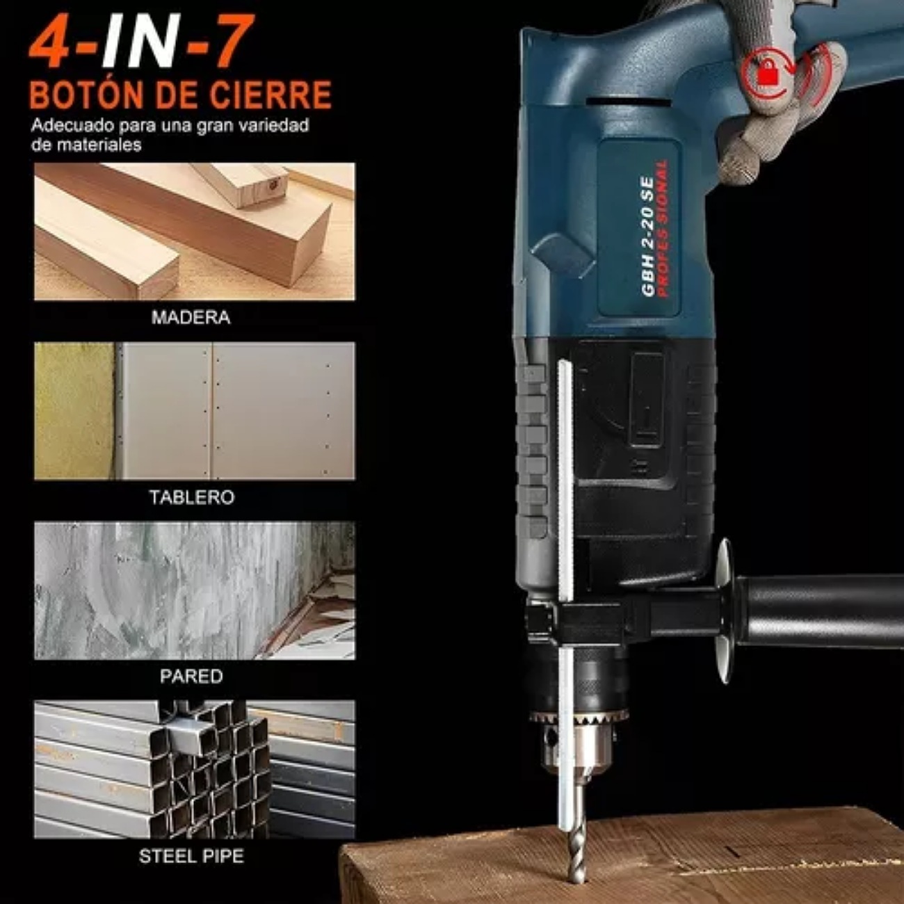 Rotomartillo Cincelador Perforador Sds 1200w Con Accesorios