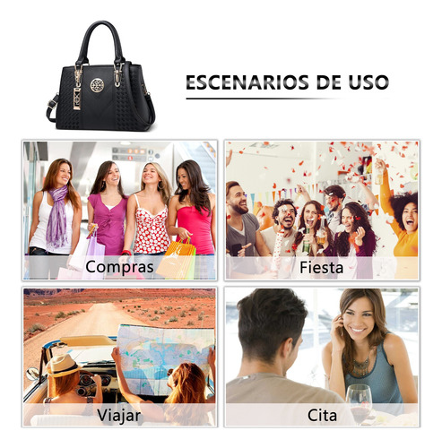 Bolso Mano Bandolera Mujer Negra Dama Impermeable Ligero