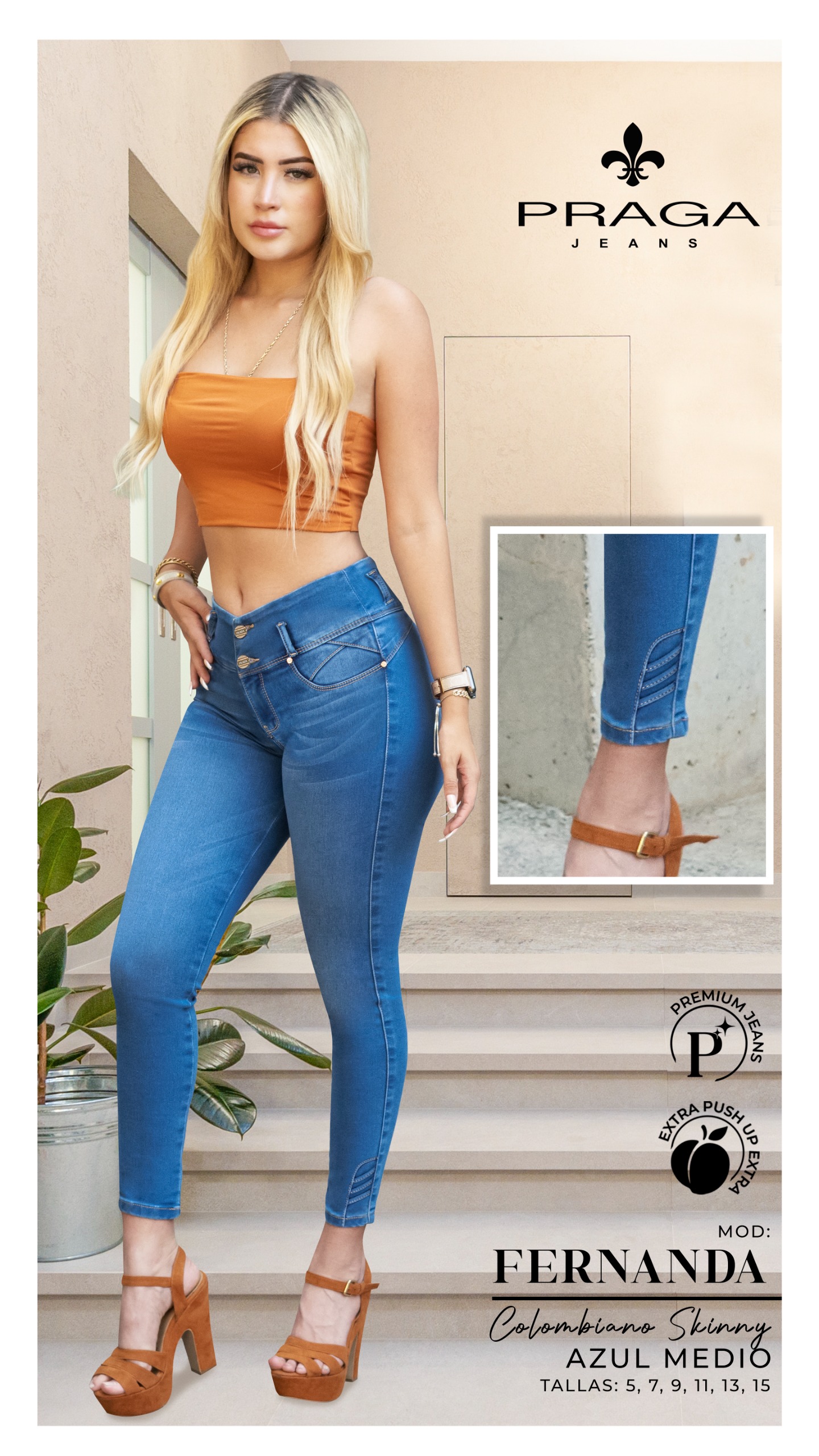 Pantalon Jean Tobillero Colombiano Levanta Pompa Skinny FERNANDA Praga Jeans HJC-003.