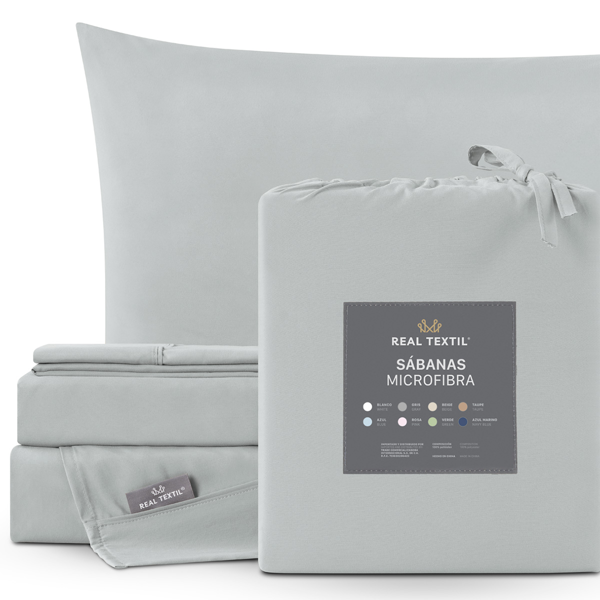 Juego de Sábanas Microfibra King Size Gris REAL TEXTIL.