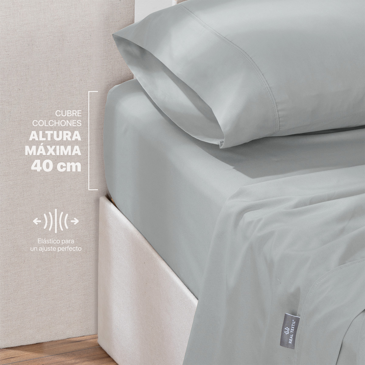 Juego de Sábanas Microfibra King Size Gris REAL TEXTIL.
