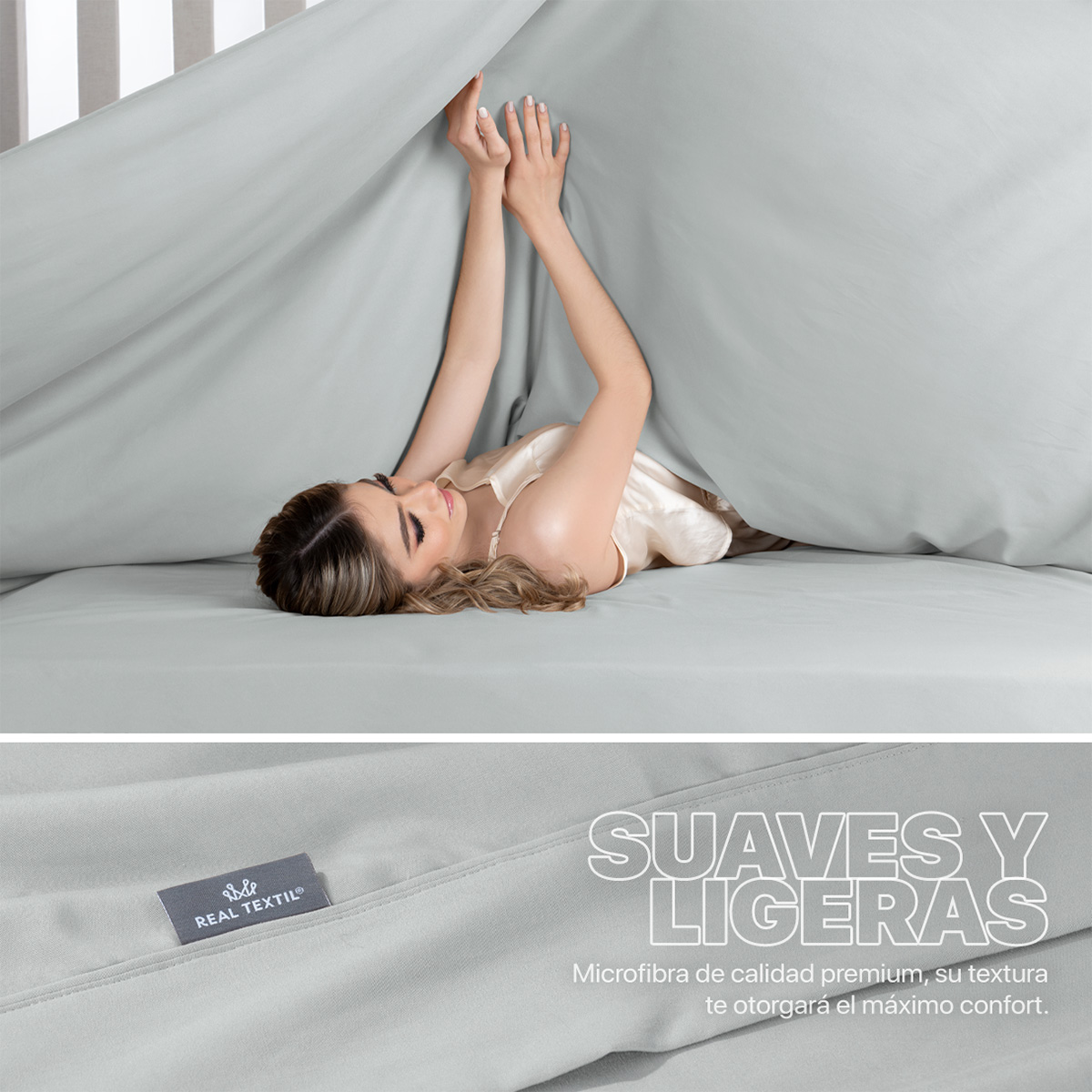 Juego de Sábanas Microfibra King Size Gris REAL TEXTIL.
