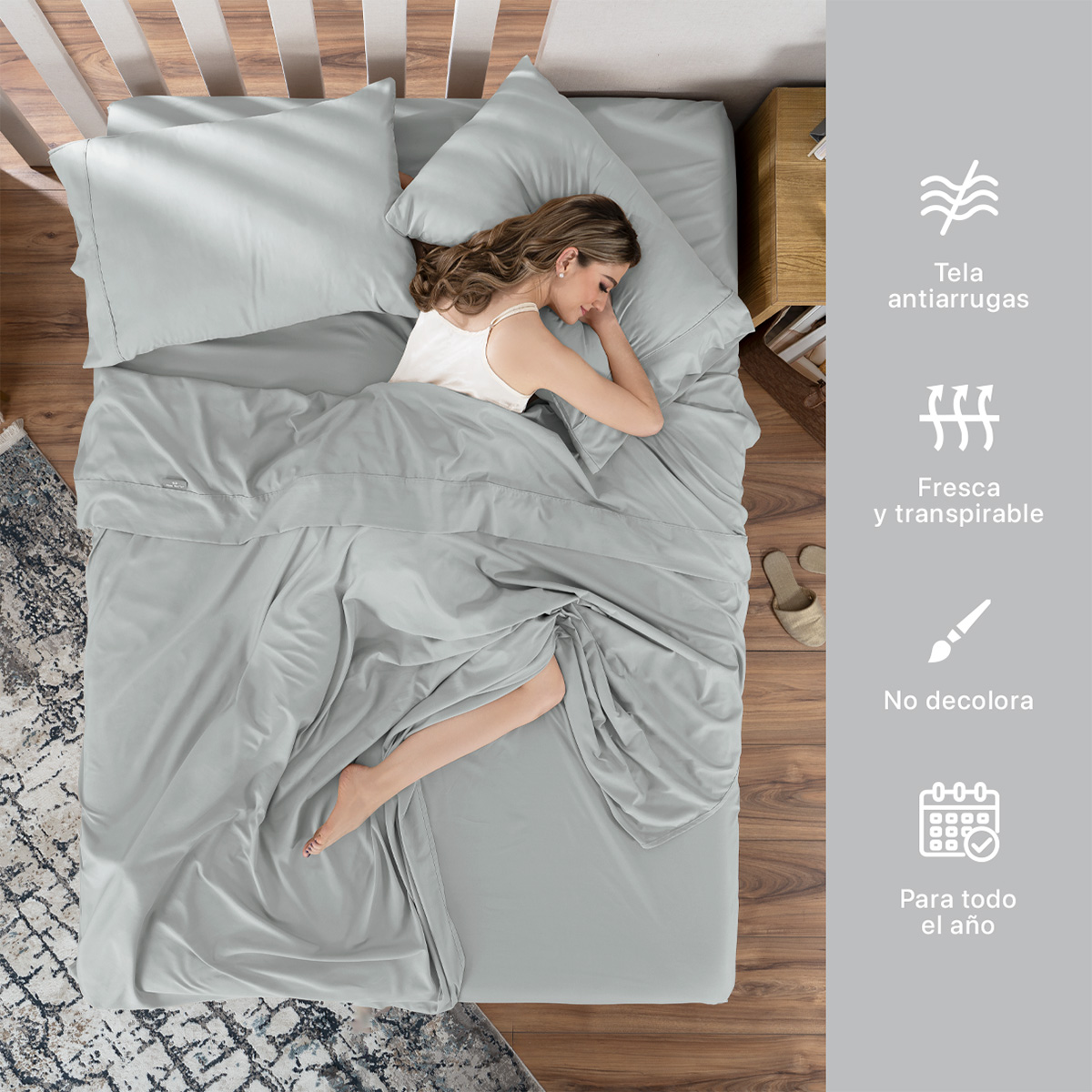 Juego de Sábanas Microfibra King Size Gris REAL TEXTIL.
