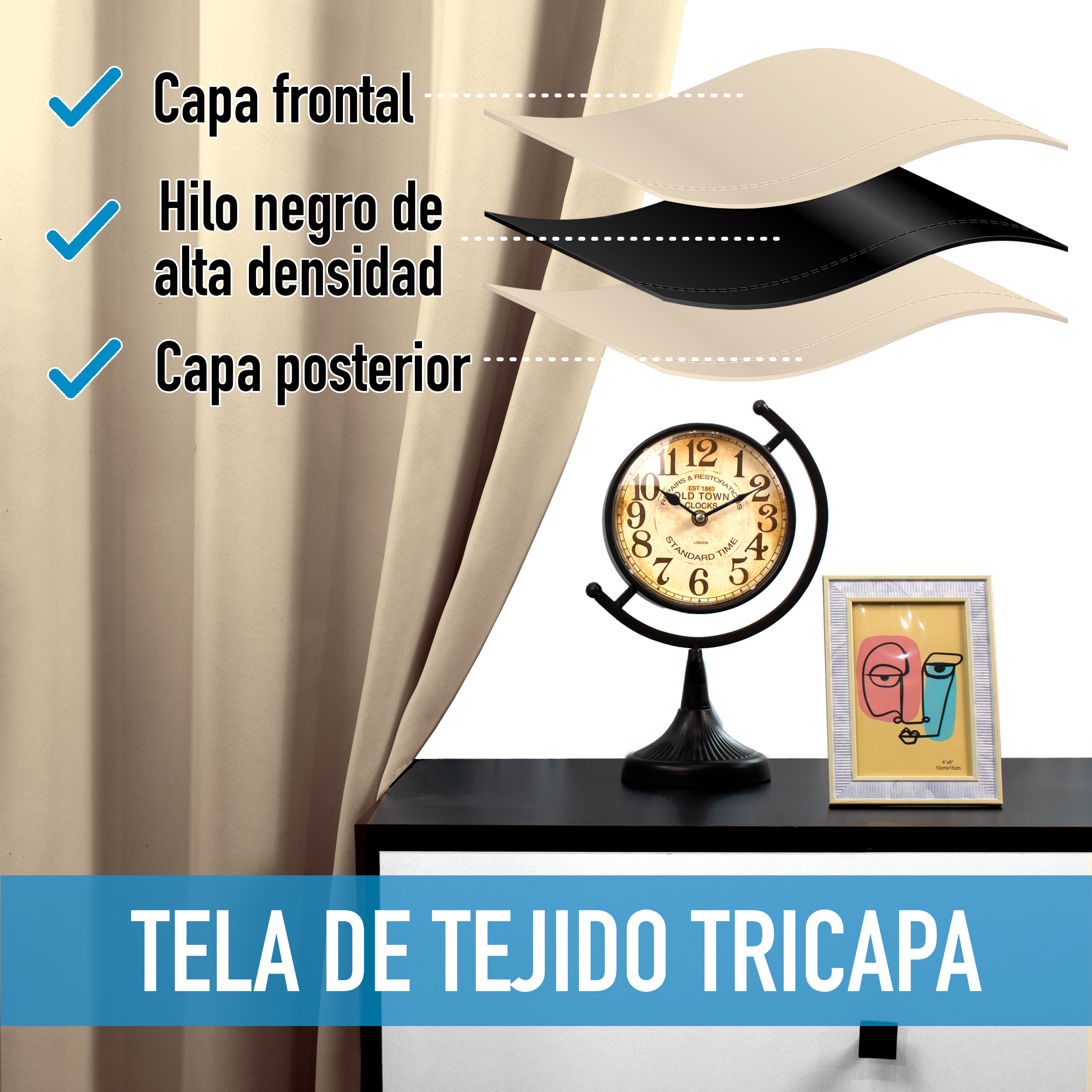 Cortinas Blackout Beige Térmico Largas Lisa Opaca 95% Bloqueo Luz .