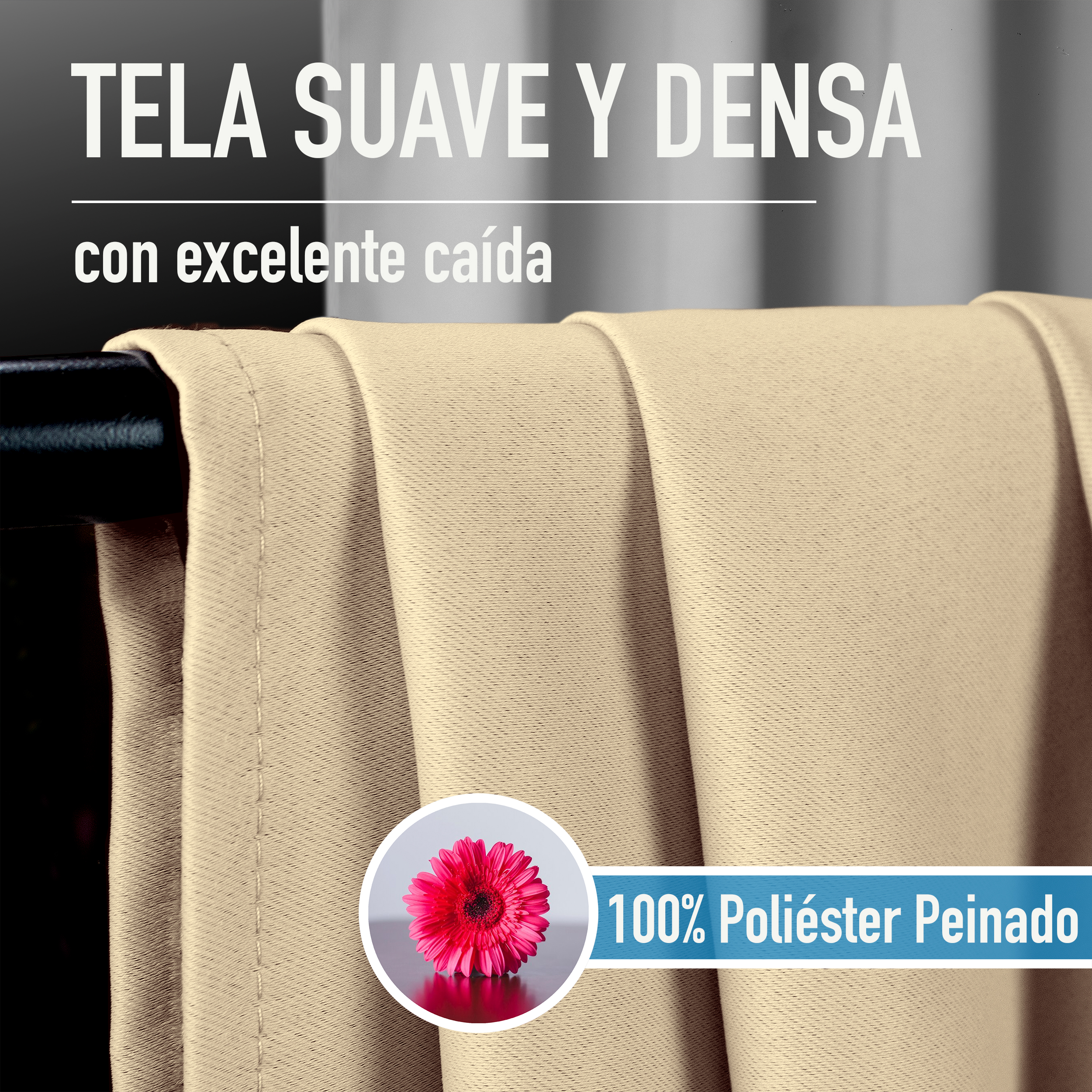 Cortinas Blackout Beige Térmico Largas Lisa Opaca 95% Bloqueo Luz .